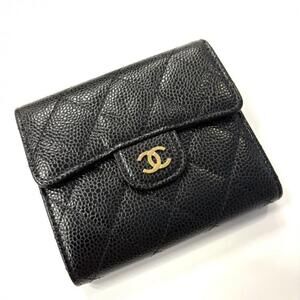 CHANEL Black Caviar Leather Logo Wallet